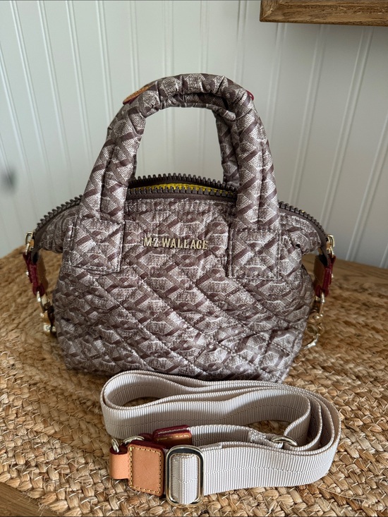 MZ Wallace Handbags - MZ Wallace Logo Brown luggage look Print Quilted Micro Sutton